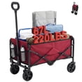 thumbnail image 1 of Gianna Collapsible Folding Wagon, Heavy Large Capacity Garden Wagon, Big Bucket Beach Cart with Multi-Terrain Brake Wheels for Outdoor Camping, Shopping, 28.7" X 18.7" X 35.4"，Red, 1 of 6