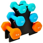 Gianna Colored Neoprene Dumbbell Set with Rack, Included 3lbs, 5lbs, 8lbs Dumbbells