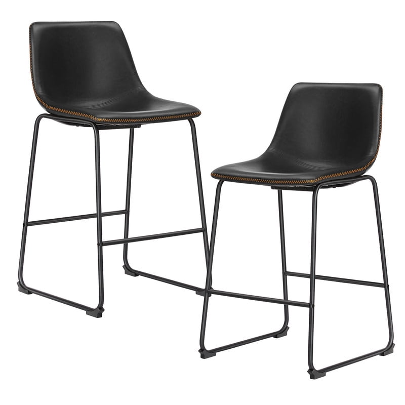 Gianna Counter Height Bar Stools Set of 2, Modern Faux Leather High Barstools with Back and Metal Leg, Bar Chairs for Kitchen Island, Black