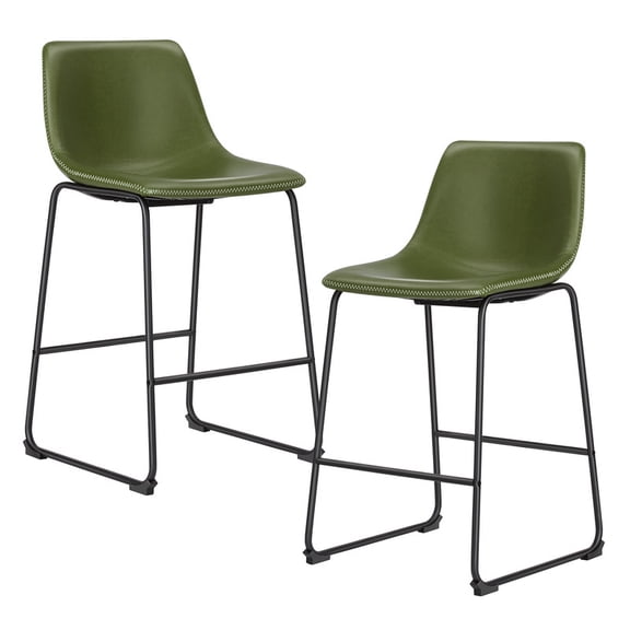 Gianna Counter Height Bar Stools Set of 2, Modern Faux Leather High Barstools with Back and Metal Leg, Bar Chairs for Kitchen Island, Green