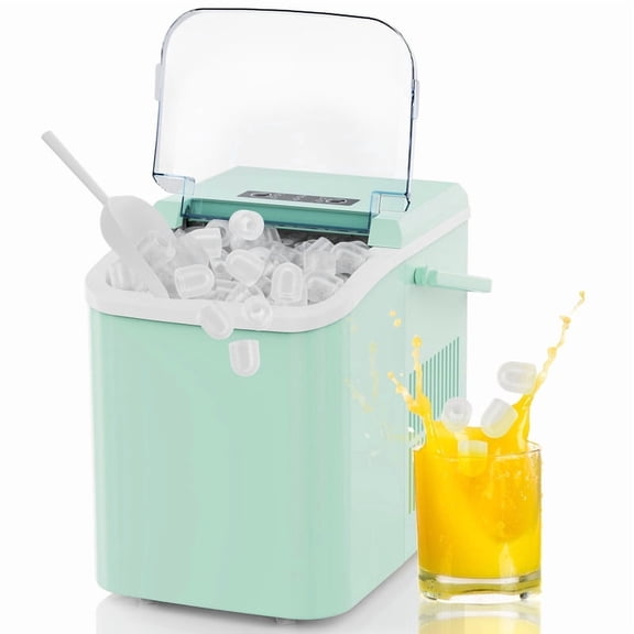 Gianna Countertop Ice Maker, 9 Bullet Ice Cubes in 6 Mins, 26lbs/24H, w/ Scoop & Basket, Green