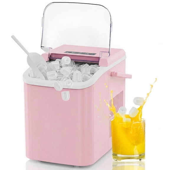 Gianna Countertop Ice Maker, 9 Bullet Ice Cubes in 6 Mins, 26lbs/24H, w/ Scoop & Basket, Pink