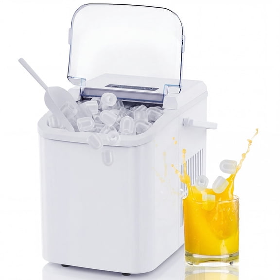 Gianna Countertop Ice Maker, 9 Bullet Ice Cubes in 6 Mins, 26lbs/24H, w/ Scoop & Basket, White