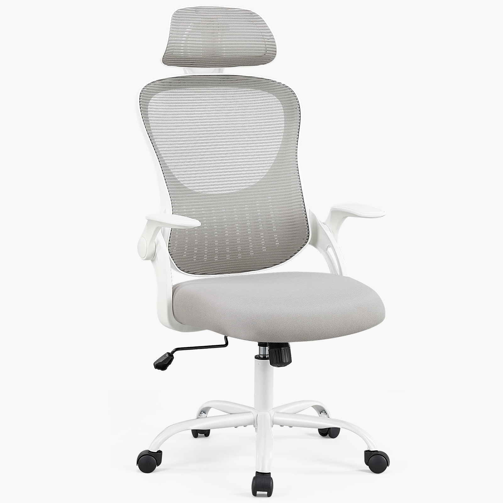 Gianna Desk Chair with Adjustable Headrest & Flip-Up Armrests – Lumbar Support for Comfortable All-Day Sitting, Gray