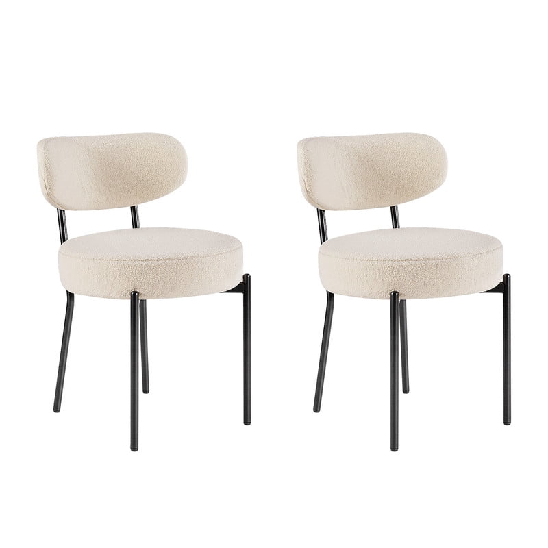 Gianna Dining Chairs Set of 2, Mid Century Modern Chair Round Upholstered Curved Backrest, Kitchen Vanity Living Room Chairs with Black Metal Legs，Beige