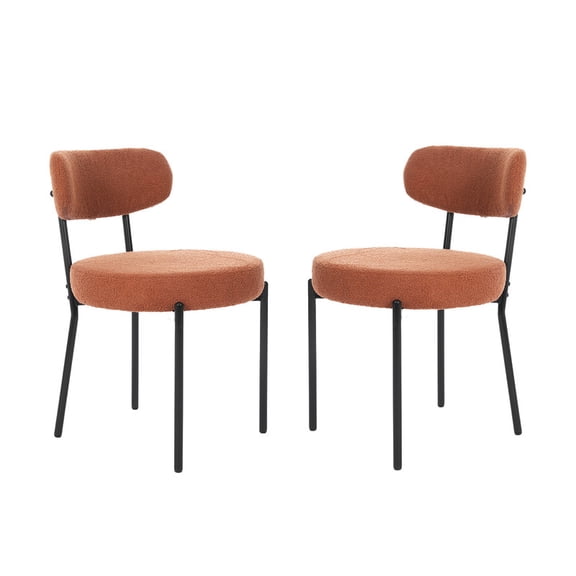 Gianna Dining Chairs Set of 2, Mid Century Modern Chair Round Upholstered Curved Backrest, Kitchen Vanity Living Room Chairs with Black Metal Legs，Orange