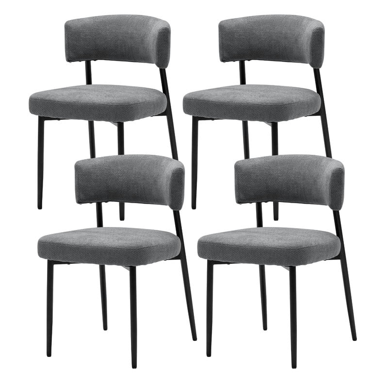 Gianna Dining Chairs Set of 4, Mid Century Modern Chair Round Upholstered Curved Backrest, Kitchen Vanity Living Room Chairs with Black Metal Legs, Grey