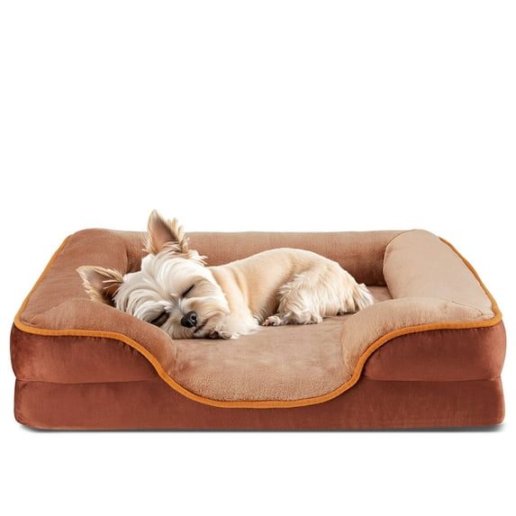 Gianna Dog Bed for Small Size Dogs, Supportive Memory Foam Dog Sofa, Brown