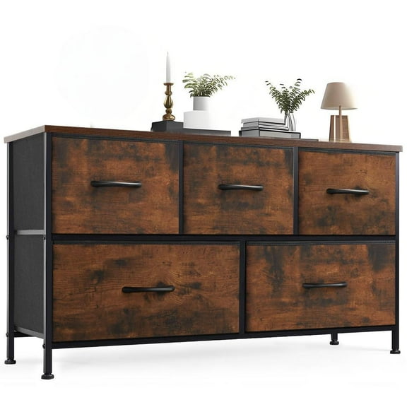JIOABL Dresser for Bedroom with 5 Drawers, Fabric Cabinet, Storage Organizer Units Furniture, Rustic Brown