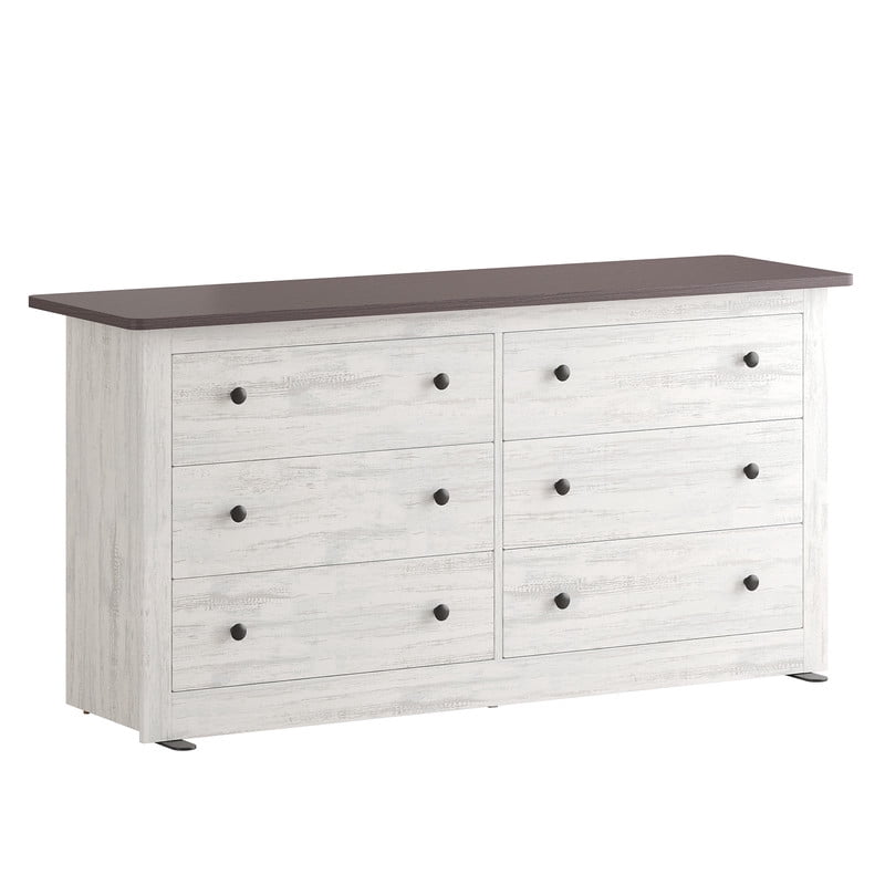 Gianna Dresser for Bedroom with 6 Drawers 59 Inch Chest of Drawers Wooden Dressers for Closet Living Room，White