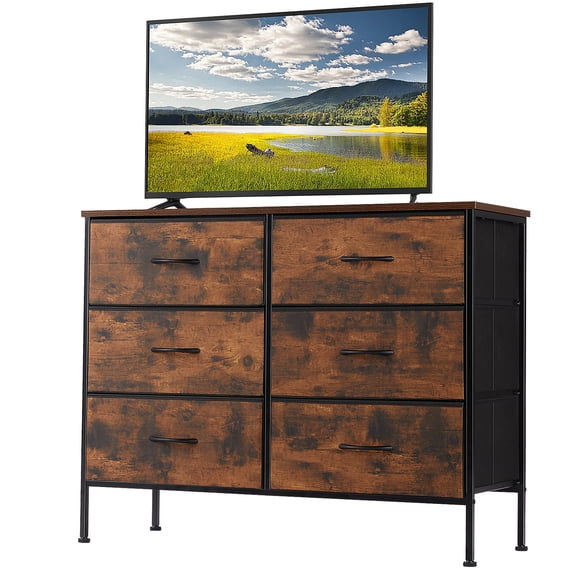 Rustic Draw Unit Gianna 6-Drawer Rustic Brown Dresser, Nightstand, Small Bedroom Storage ...