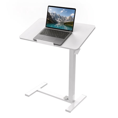 Gianna Dual-Flip C-Shaped Desk, Adjustable Bedside Table with Wheels, Mobile Laptop Desk with Casters Suitable For Laptop, Bed, Sofa, and Office Use，White