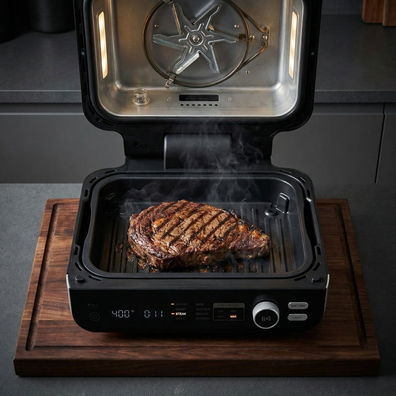 Gianna Electric Grill Outdoor/Indoor, 8-in-1 Multifunctional Large Electric BBQ Grill for Air Fry, Bake, Roast, Steak, Broil and Dehydrate, Safe Non-Stick Coating, Fry Basket Included