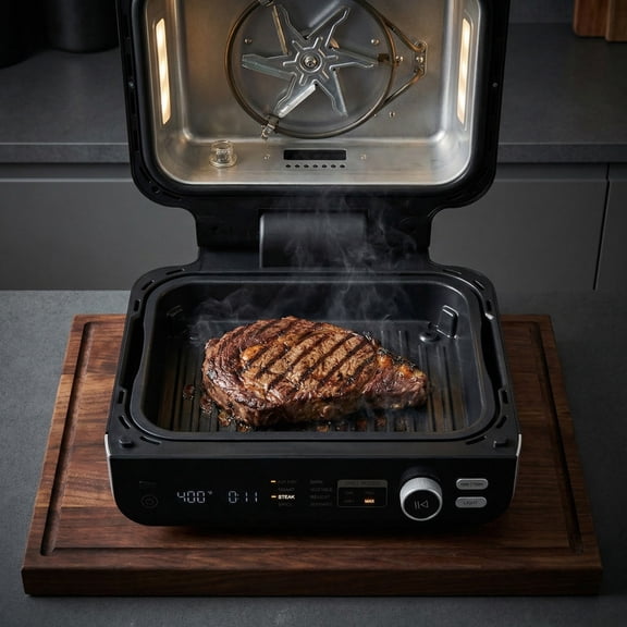 Gianna Electric Grill Outdoor/Indoor, 8-in-1 Multifunctional Large Electric BBQ Grill for Air Fry, Bake, Roast, Steak, Broil and Dehydrate, Safe Non-Stick Coating, Fry Basket Included