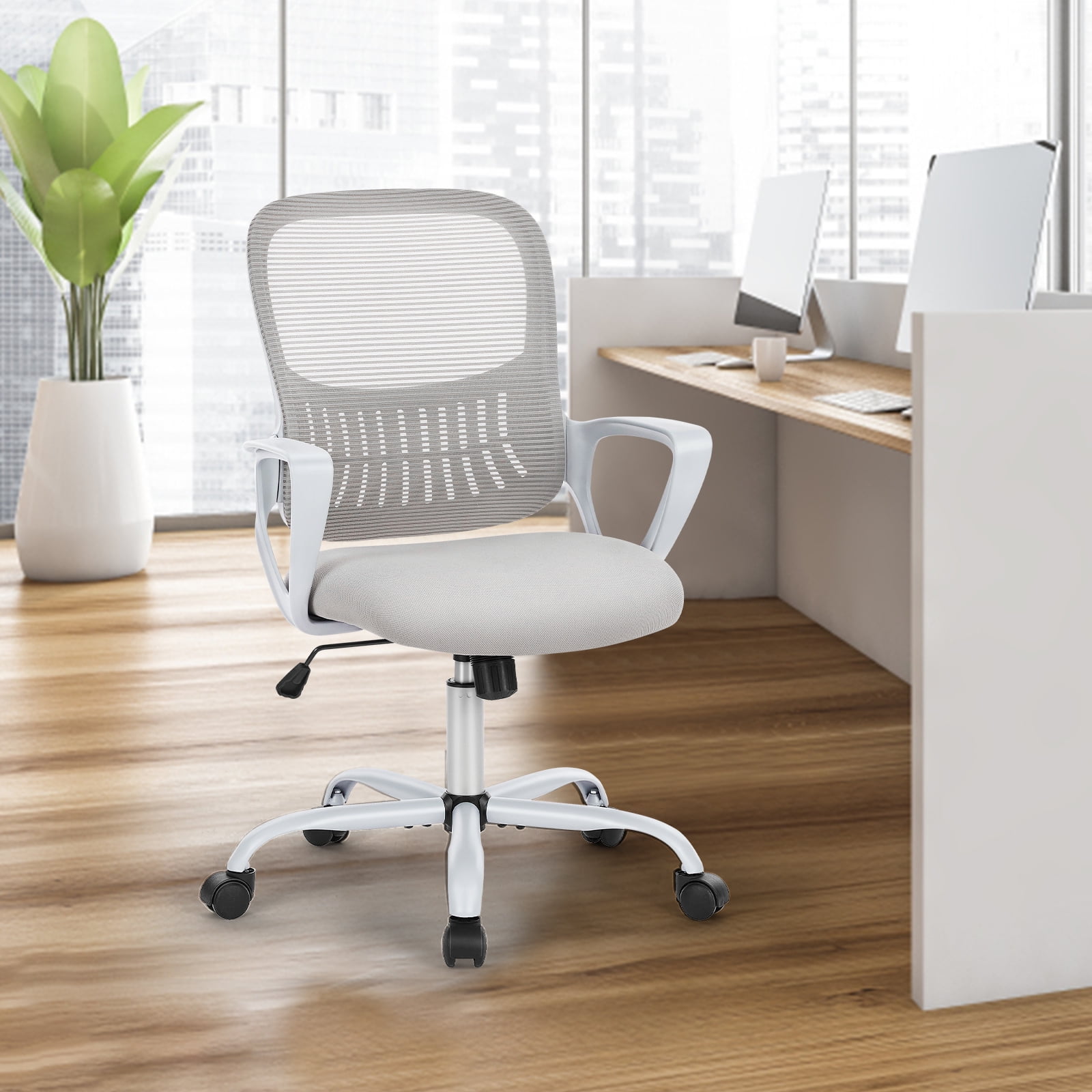 Gianna Ergonomic Mesh Office Chair with Lumbar Support, Armrests, Wheels, and Mid-Back Design for Home or Office Use，Gray