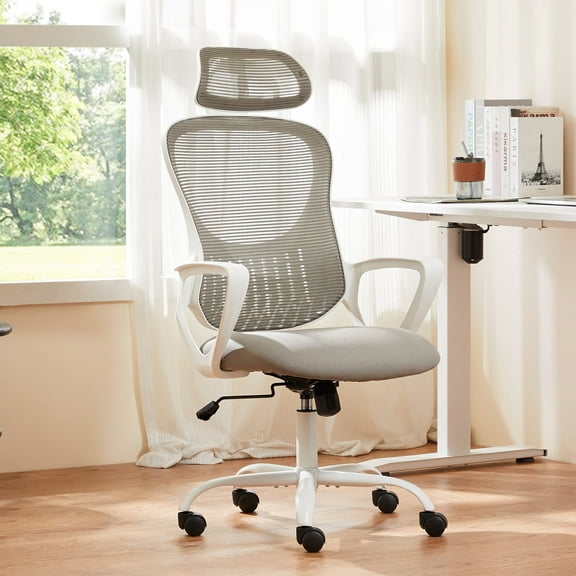 CONCETTA Ergonomic Mesh Office Desk Chair with Adjustable Headrest, Lumbar Support and Fixed Armrests, Gray
