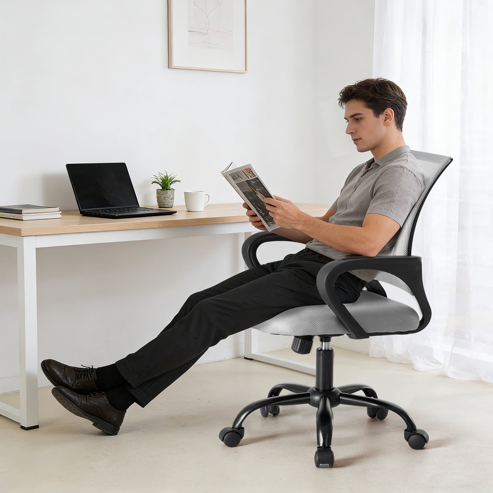 Gianna Ergonomic Office Chair, Mid-Back with Lumbar Support, Rocking and 360° Swivel for Home, Gaming, or Office