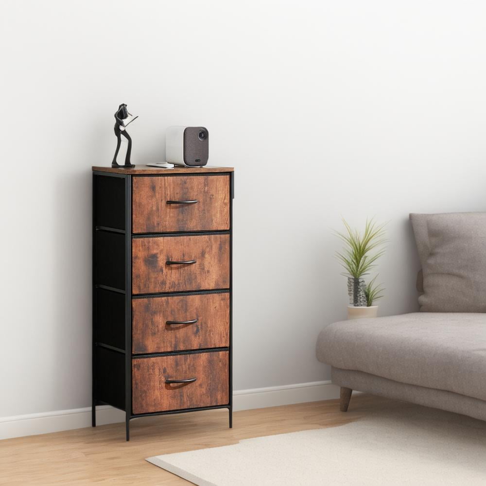 JOINSUN Fabric Dressers Cabinet with 4 Drawers, Chest of Drawers for Living Room, Bedroom, Rustic Brown