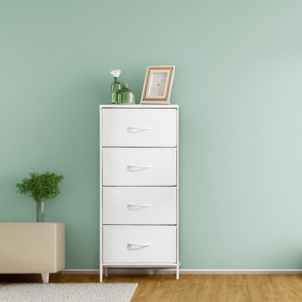 JOINSUN Fabric Dressers Cabinet with 4 Drawers, Chest of Drawers for Living Room, Bedroom, White