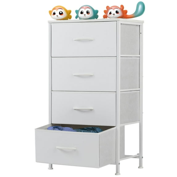 JIOABL Fabric Dressers Cabinet with 4 Drawers, Large Capacity Storage Organizer, Chest of Drawers for Living Room, Bedroom, White