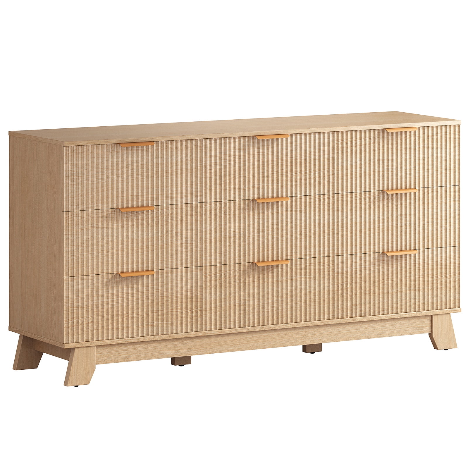 Gianna Fluted Dresser, 9 Drawer Dresser, Modern Wooden Chest of Drawers with Heightened Legs for Bedroom, Natural Wood