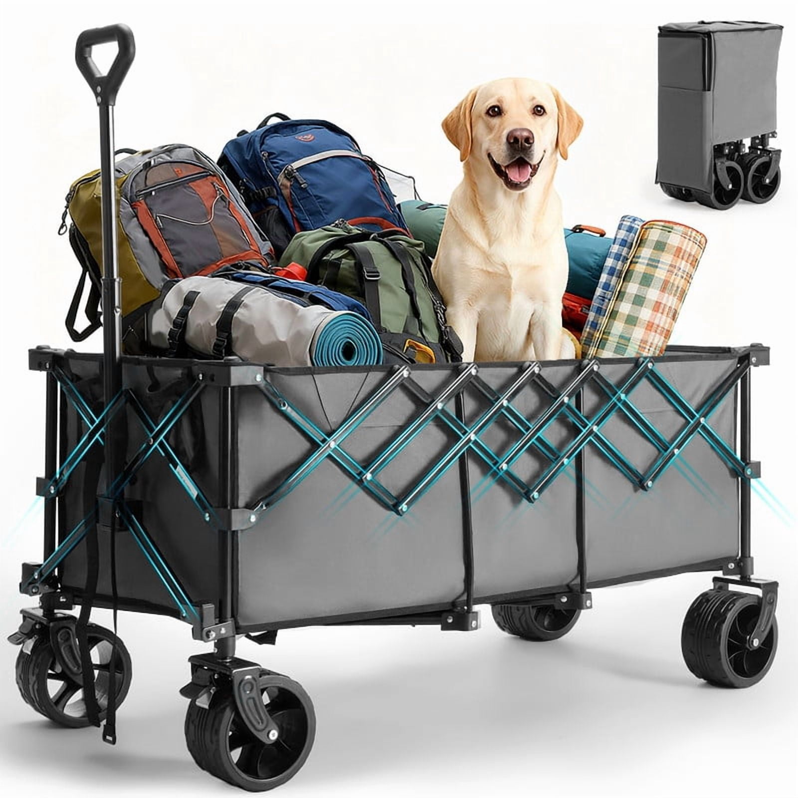 Gianna Foldable Wagon Cart, 440lbs Capacity heavy-duty steel frame
