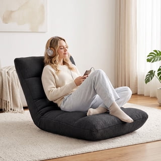 Gianna Folding Floor Gaming Chair with Back Support, 14 Adjustable Positions, Black