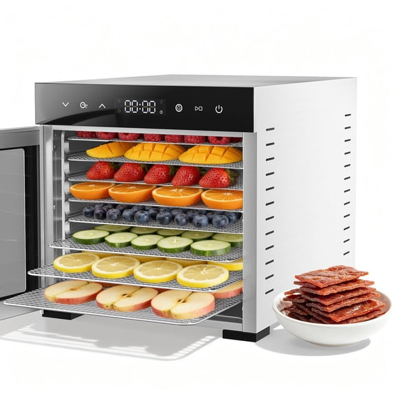 Gianna Food Dehydrator Machine, 500W Jerky Dehydrators with 8 Stainless Steel Large Trays, 185°F Temperature Control & 24H Timer Food Dryer for Fruit Meat Herb Dog Treats, Silver