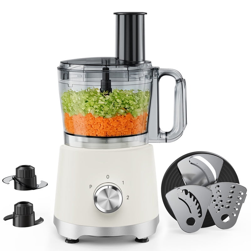 Gianna Food Processors 10.5 Cup, Vegetable Chopper with 5 Blades, 3 Modes Food Processor, Large Capacity, Dishwasher Safe, Stainless Steel Blades, for Smoothie, Fruit, Dough，White
