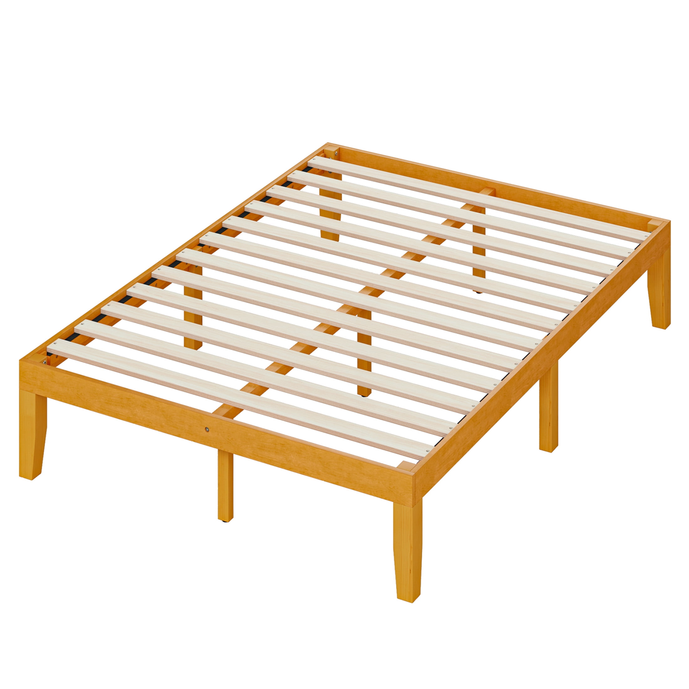 Gianna Full Size Wood Platform Bed Frames 14 Inch No Box Spring Need, 500 LBS Capacity, Noiseless, Honey Finish