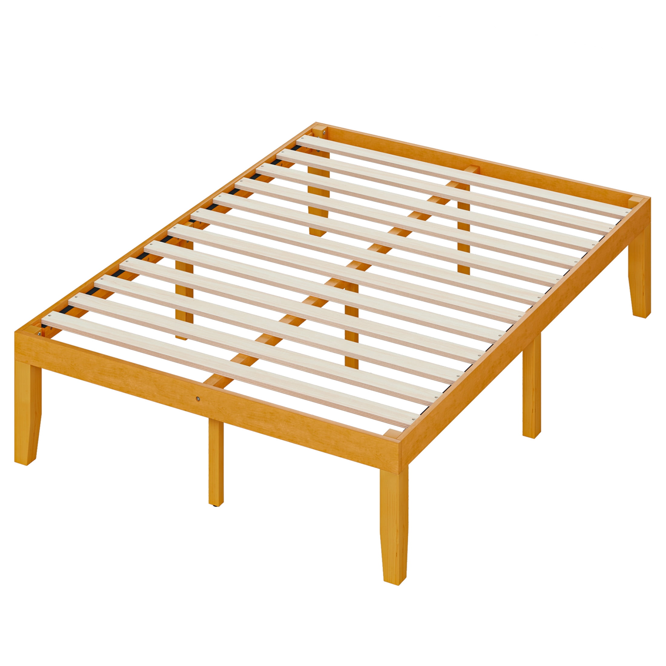 Gianna Full Size Wood Platform Bed Frames 16 Inch No Box Spring Need, 500 LBS Capacity, Noiseless, Honey Finish