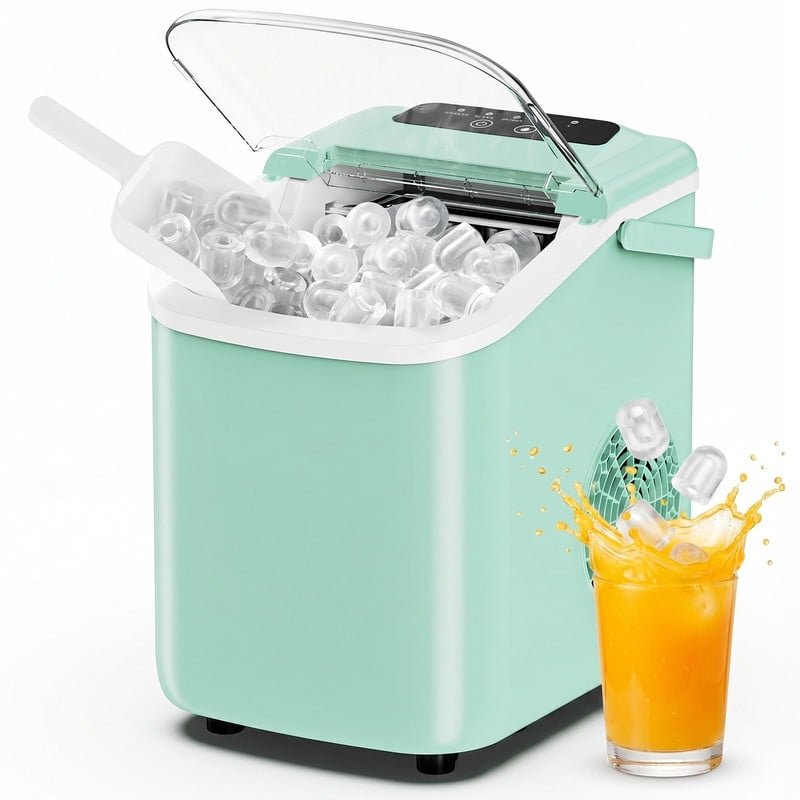 Gianna Ice Maker, Nugget Ice Makers Countertop, Portable Handle, 26lbs Daily, 9 Bullet Cubes in 6~8 Mins, Self-Cleaning with Basket and Scoop for Home，Kitchen，Green