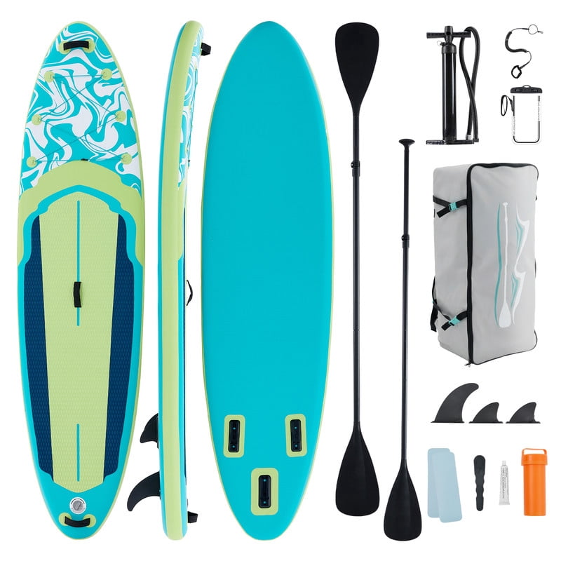 Gianna Inflatable Stand Up Paddle Board 10'6", Non-Slip EVA Deck with SUP Accessories, Wide Stable Design, Leash, Backpack & Pump for Adults & Youth of All Skill Levels，Blue and Green