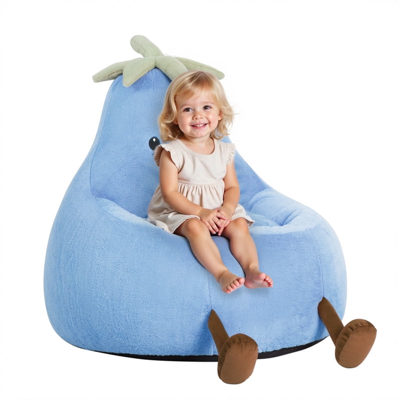 Gianna Kids Bean Bag Chair, 24 Inch Stuffed Toddler Couch with Faux Rabbit Fur Cover for Teens & Kids, Comfy Lazy Sofa Chair for Reader, Living Room, Bedroom, Blue