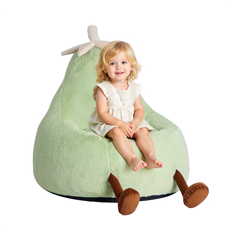 Gianna Kids Bean Bag Chair, 24 Inch Stuffed Toddler Couch with Faux Rabbit Fur Cover for Teens & Kids, Comfy Lazy Sofa Chair for Reader, Living Room, Bedroom, Green