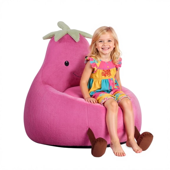 Gianna Kids Bean Bag Chair, 24 Inch Stuffed Toddler Couch with Faux Rabbit Fur Cover for Teens & Kids, Comfy Lazy Sofa Chair for Reader, Living Room, Bedroom, Rose Red