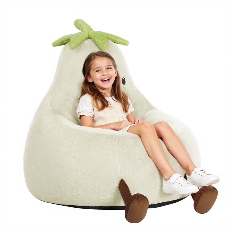 Gianna Kids Bean Bag Chair, 31 Inch Stuffed Toddler Couch with Faux Rabbit Fur Cover for Teens & Kids, Comfy Lazy Sofa Chair for Reader, Living Room, Bedroom, Beige