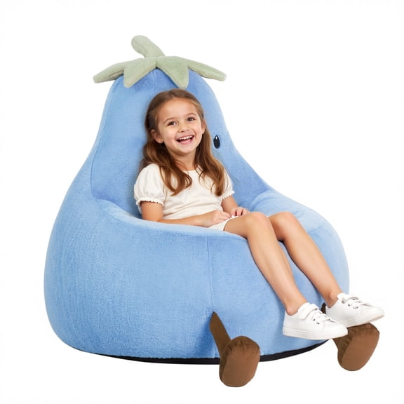 Gianna Kids Bean Bag Chair, 31 Inch Stuffed Toddler Couch with Faux Rabbit Fur Cover for Teens & Kids, Comfy Lazy Sofa Chair for Reader, Living Room, Bedroom, Blue