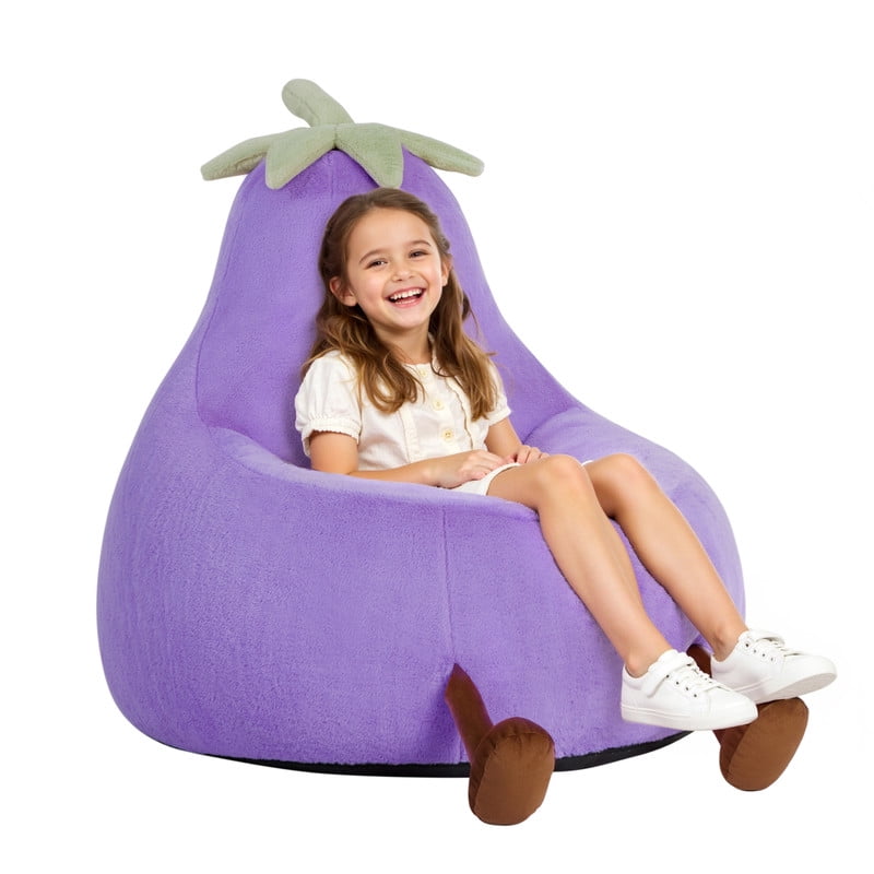 Gianna Kids Bean Bag Chair, 31 Inch Stuffed Toddler Couch with Faux Rabbit Fur Cover for Teens & Kids, Comfy Lazy Sofa Chair for Reader, Living Room, Bedroom, Purple