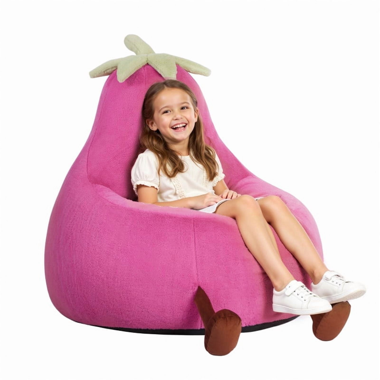Gianna Kids Bean Bag Chair, 31 Inch Stuffed Toddler Couch with Faux Rabbit Fur Cover for Teens & Kids, Comfy Lazy Sofa Chair for Reader, Living Room, Bedroom, Rose Red