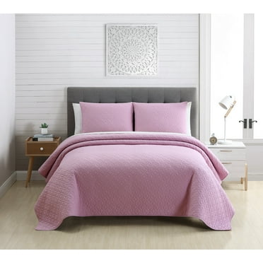 Modern Loom Home Casual Purple Geometric Cotton Quilts, King - Reversible (3 Count)