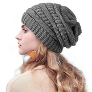 Gianna Knit Beanie Hat for Women Oversize Chunky Winter Slouchy Beanie Hats Frizz-Free with Satin Lining, Dark Gray