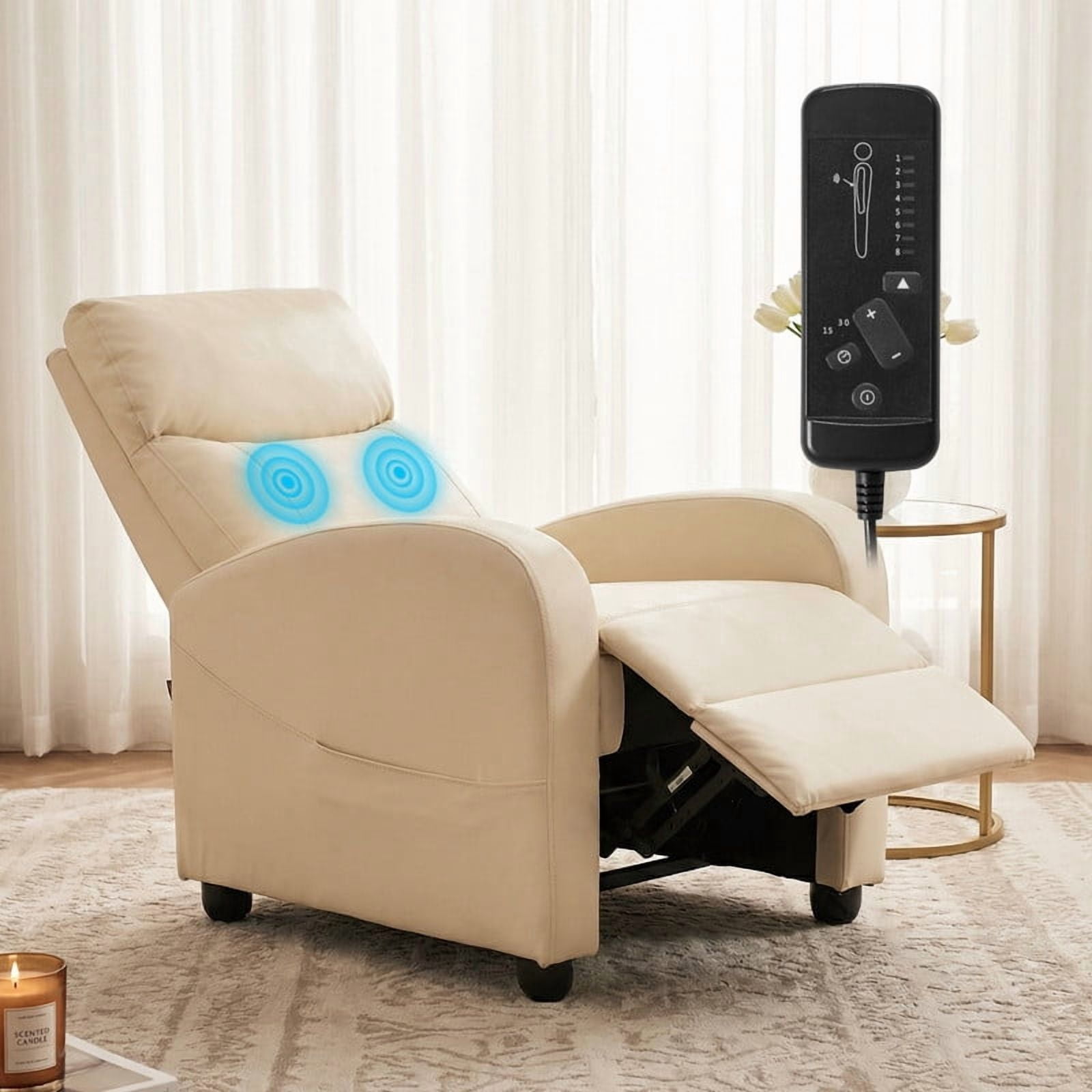 Gianna Massage Recliner Chair for Adults, Adjustable Home Theater Seating with Lumbar Support for Living Room, Modern Fabric Reclining, Beige