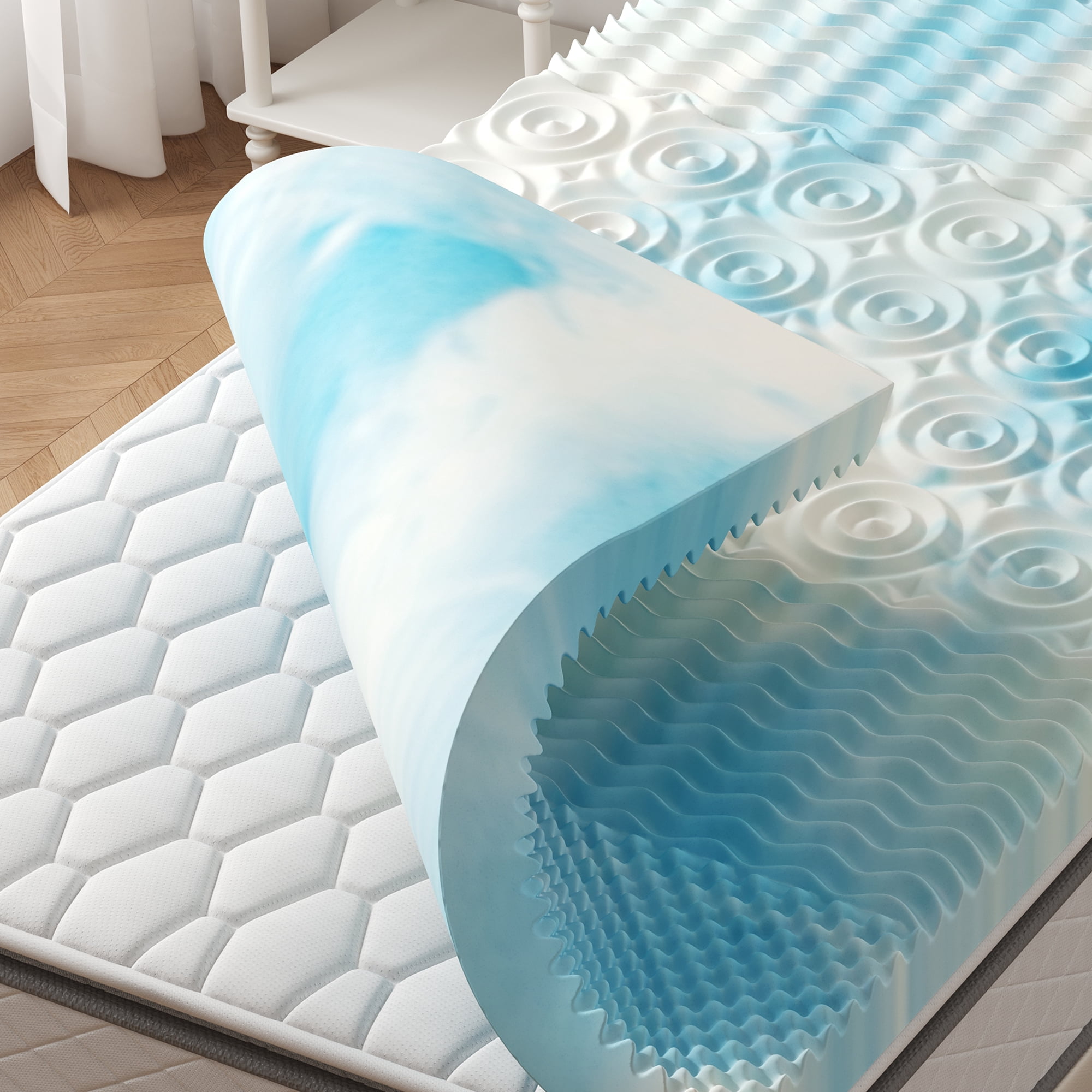 Gianna Mattress Topper, 3 Inch Cooling Gel Memory Foam with 5-Zone Support, CertiPUR-US Certified Bed Pad for Pressure Relief and Spinal Alignment
