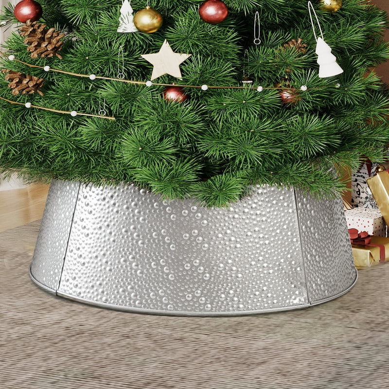 Gianna Metal Christmas Tree Collar for 7.5 ft Artificial Trees, 4-Panel Base Cover for Holiday Décor Skirt Alternative, 26inch, Silver