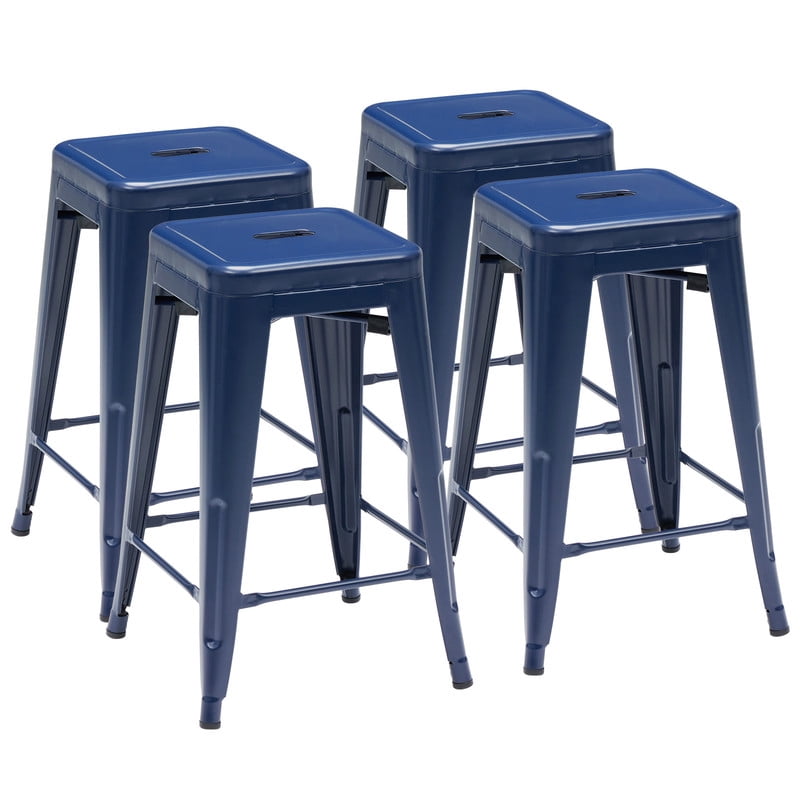 Gianna Metal Dining Chairs Set of 4, 24 Inch Stackable Bar Chairs, Modern Restaurant Classic Trattoria Metal Chairs, 300LBS Weight Capacity, Blue