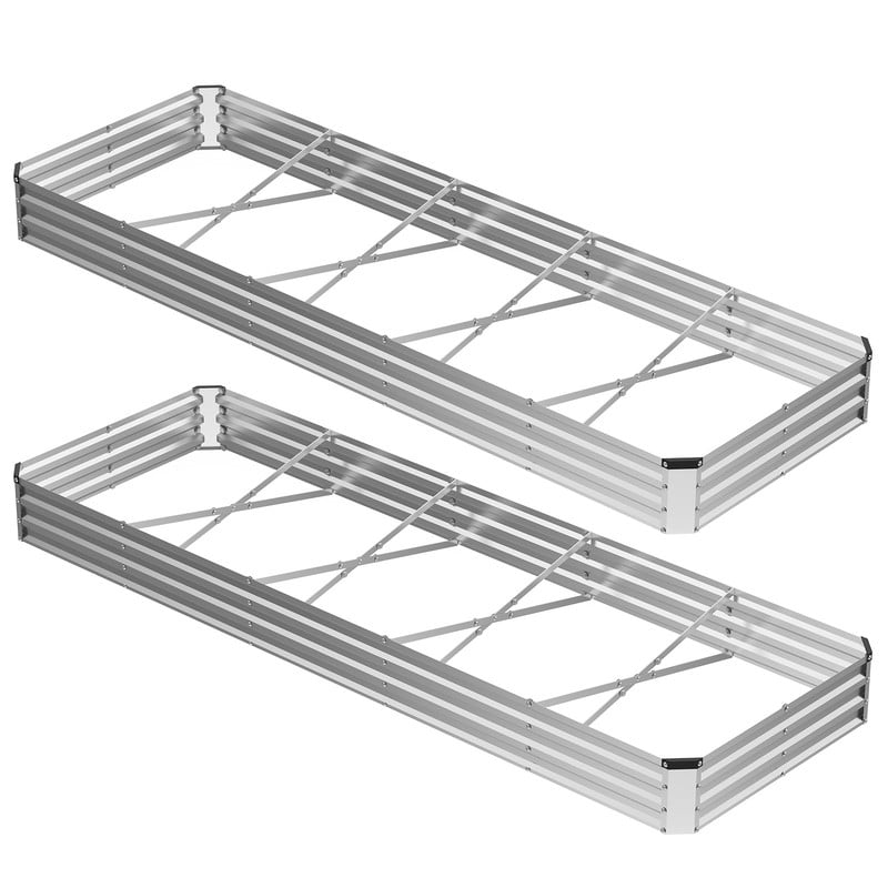 Gianna Metal Raised Garden Bed 2pcs Set, 12x4x1ft Outdoor Planter Box,Raised Garden Beds for Planting Plants Vegetables, Flowers, Silver