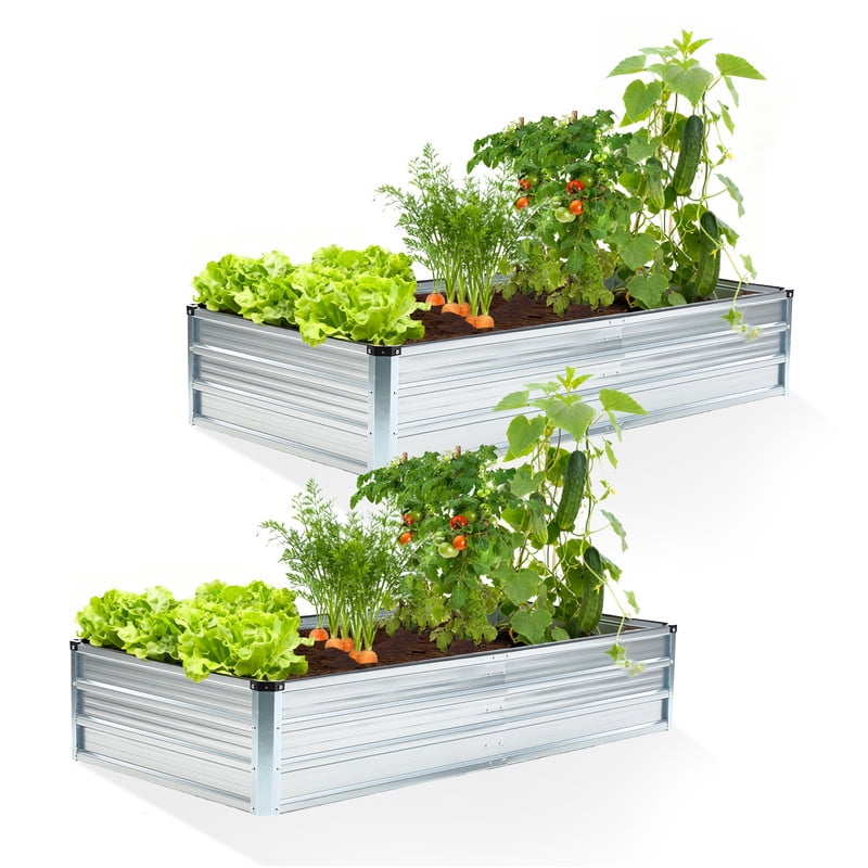 Gianna Metal Raised Garden Bed 2pcs Set, 6x3x1ft Outdoor Planter Box，Silver