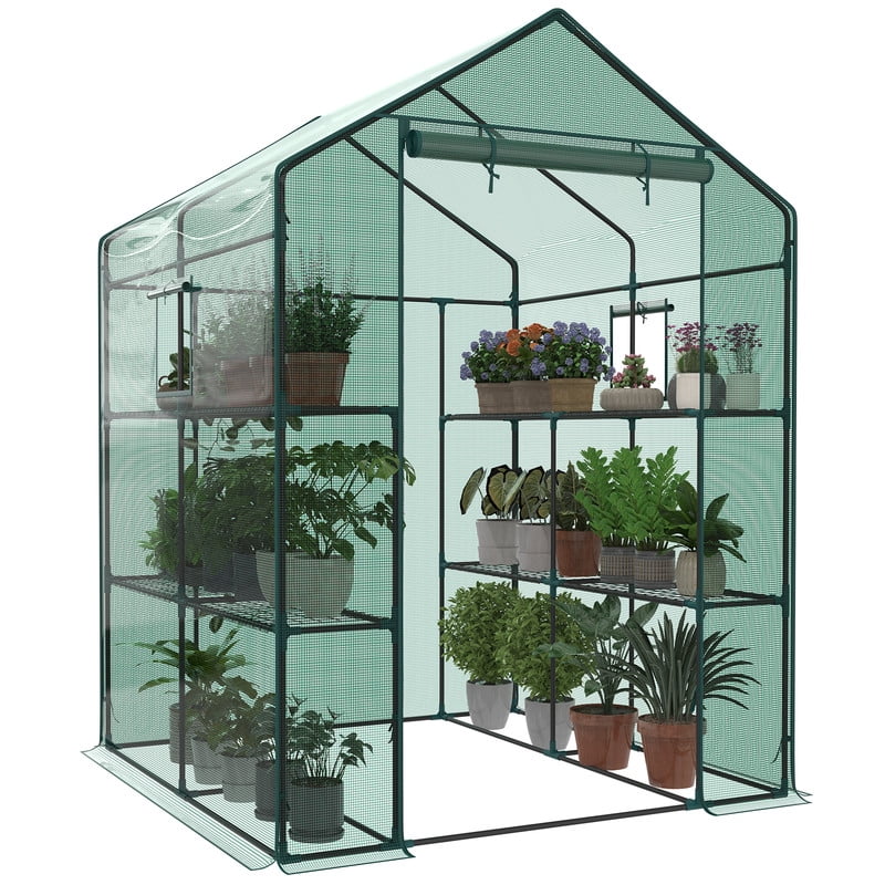 Gianna Mini Walk-in Greenhouse Plant Tent with 5/8" Powder-Coated Steel Frame & 22Lbs Capacity Shelves, Weather-Resistant for Outdoor Gardening, 56.3" x 56.3" x 76.77"，Green