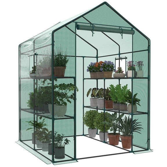 Gianna Mini Walk-in Greenhouse Plant Tent with 5/8" Powder-Coated Steel Frame & 22Lbs Capacity Shelves, Weather-Resistant for Outdoor Gardening, 56.3" x 56.3" x 76.77",Green
